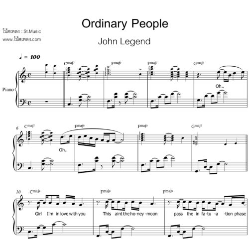 โน้ตเปียโน Ordinary People John Legend